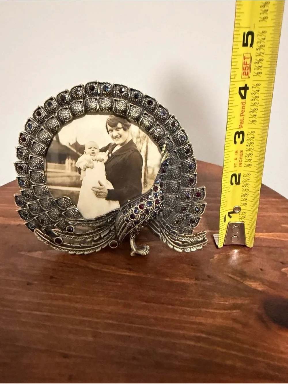 Pier 1 Imports Peacock Jeweled Rhinestone Picture Frame With Vintage Picture